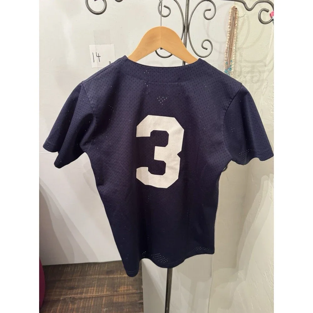 New York Yankees #3 Youth Medium Baseball Jersey Navy Mesh Button Front